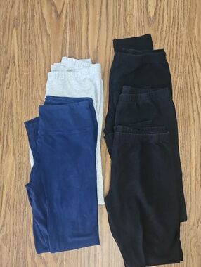 5 Pair Of Kids Basic Stretch Leggings - Navy Blue, Black & Light Gray